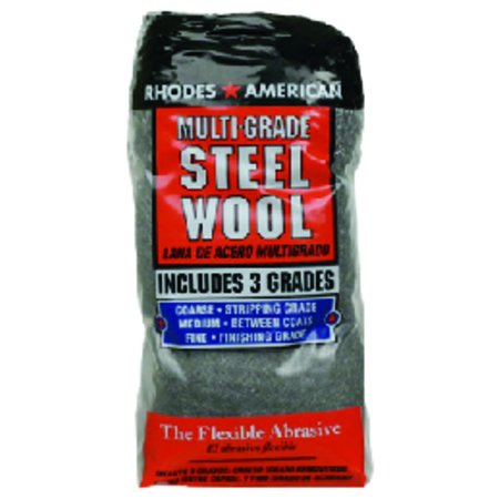 RHODES AMERICAN 3 Grade Medium/Coarse/Fine Steel Wool Pad , 12PK 10121114